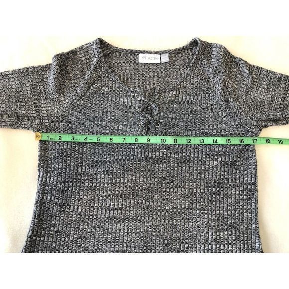 Children's Place Lace Up Neck Gray Nubby Knit Dress Girls XXL 16 A Line Flare - Picture 6 of 7